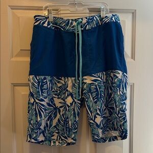 Blue Tropical Print Men's Swim Shorts